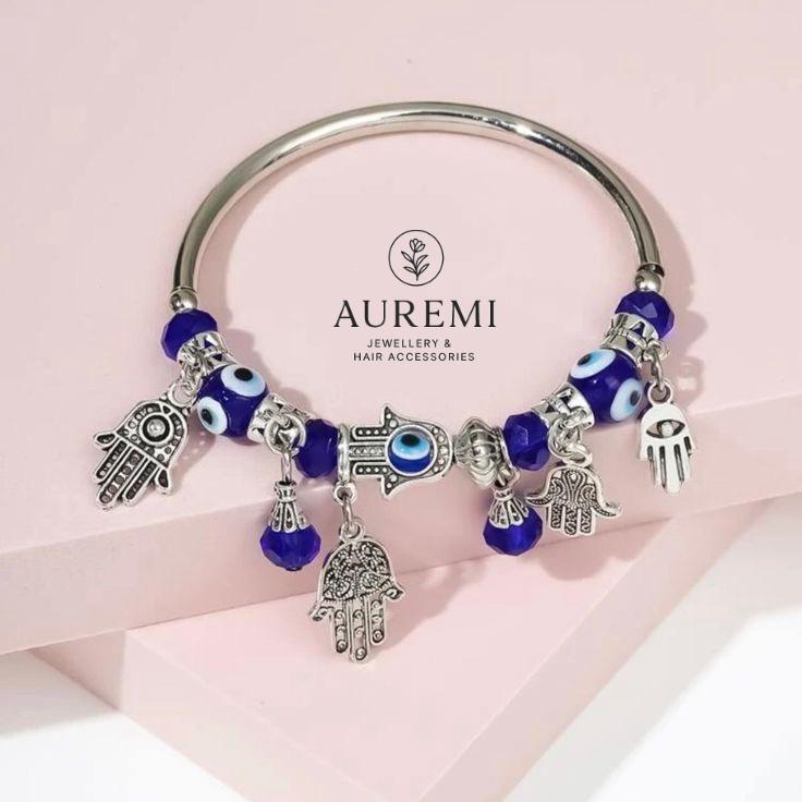 Evil Eye Charm Bracelet – Silver & Blue