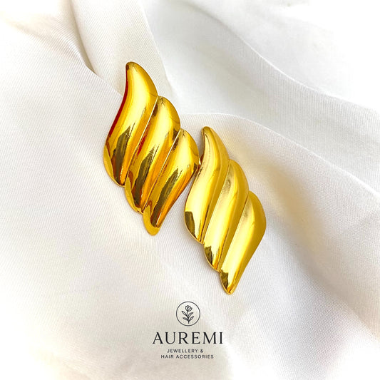 Anti-Tarnish Glossy Gold Leaf Statement Earrings