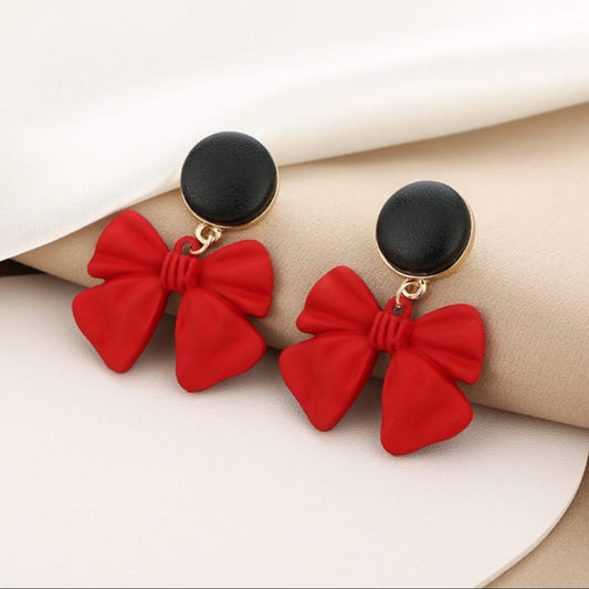 Scarlet Pop Bow Drop Earrings