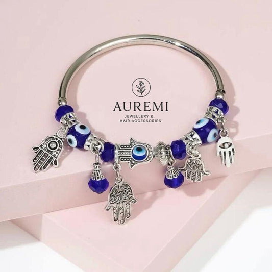 Evil Eye Charm Bracelet – Silver & Blue